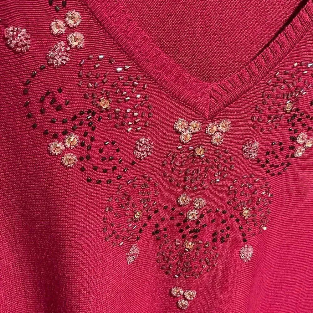 LC Lauren Conrad- Berry Beaded Floral Sweater, Size Large